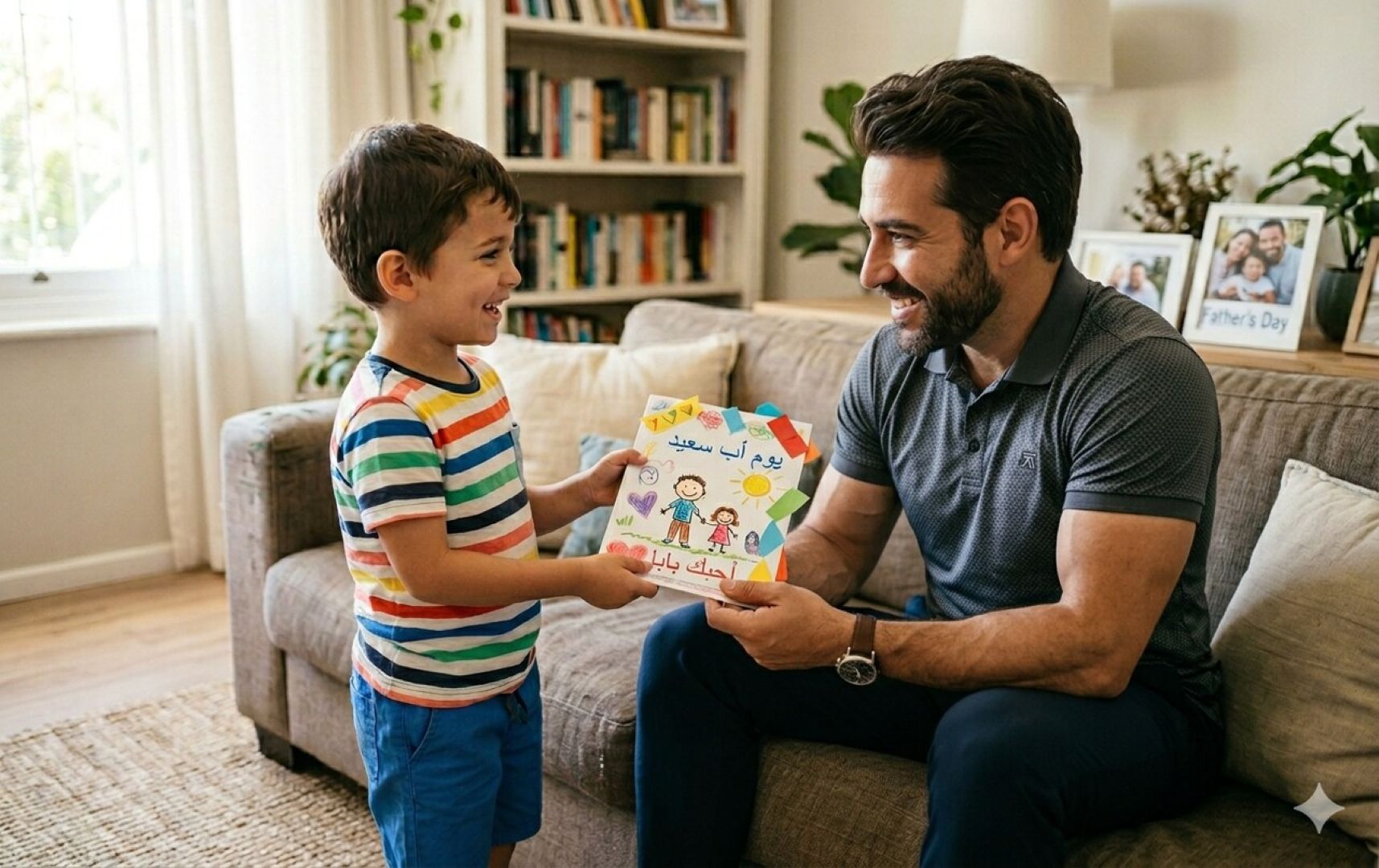 صورة طفل يقدم هدية لوالده