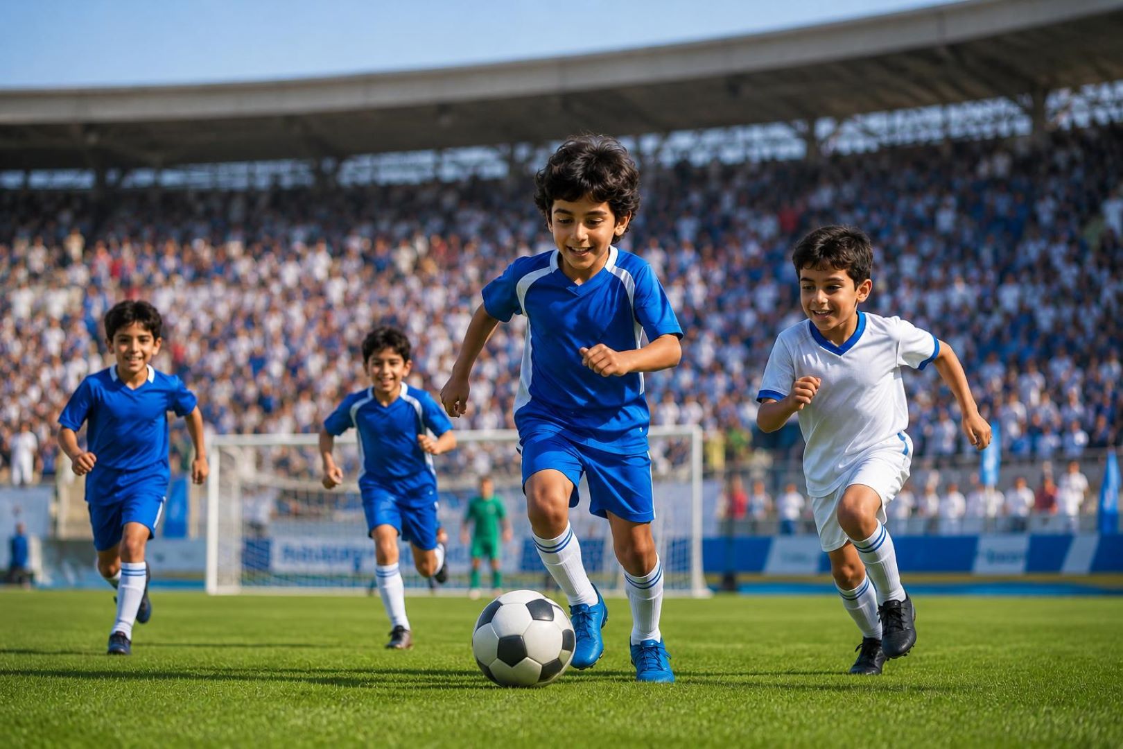 صورة لأطفال يلعبون كرة القدم في الملعب