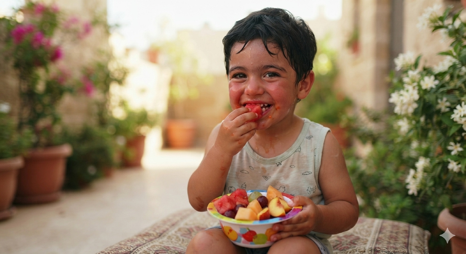 صورة لطفل يتناول الفواكه