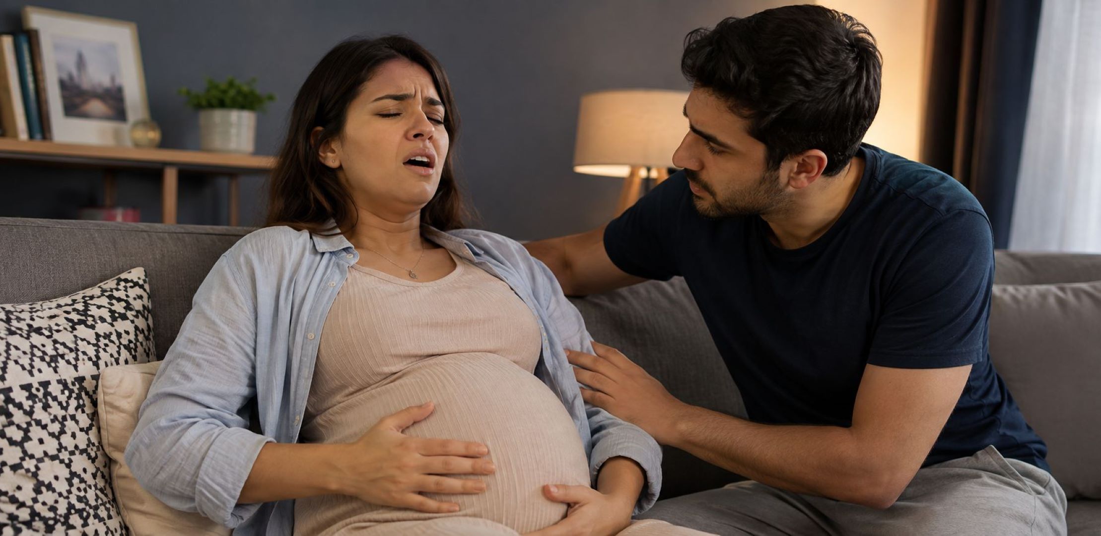 صورة لحامل تعاني من آلام الولادة الحقيقية