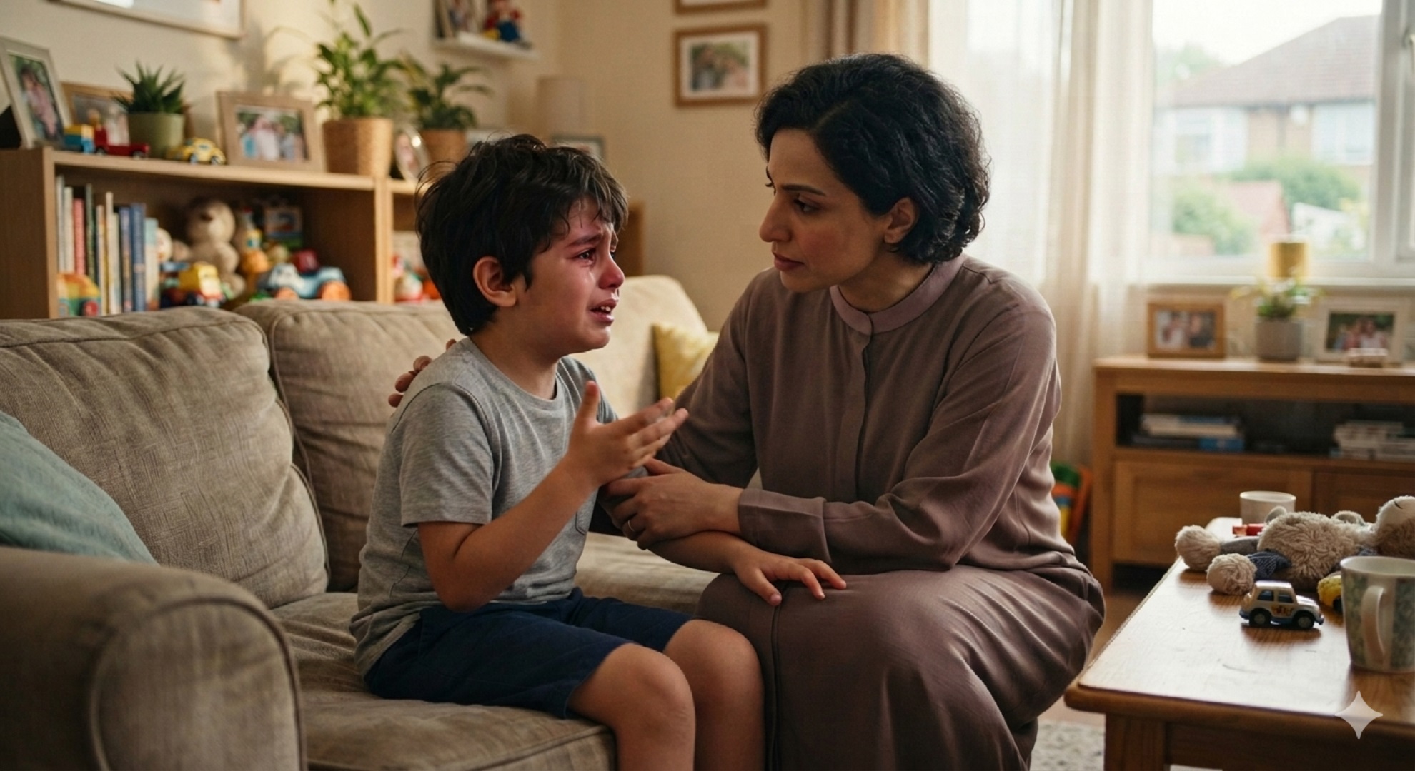 صورة أم مع طفلها متقلب المزاج