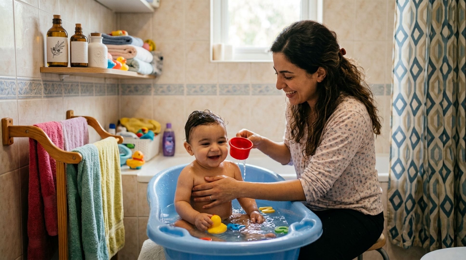 صورة لأم تحمم مولودها
