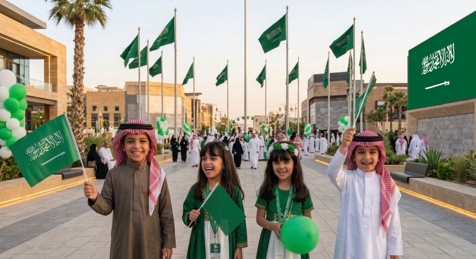 صورة لأطفال يحتفلون باليوم الوطني السعودي