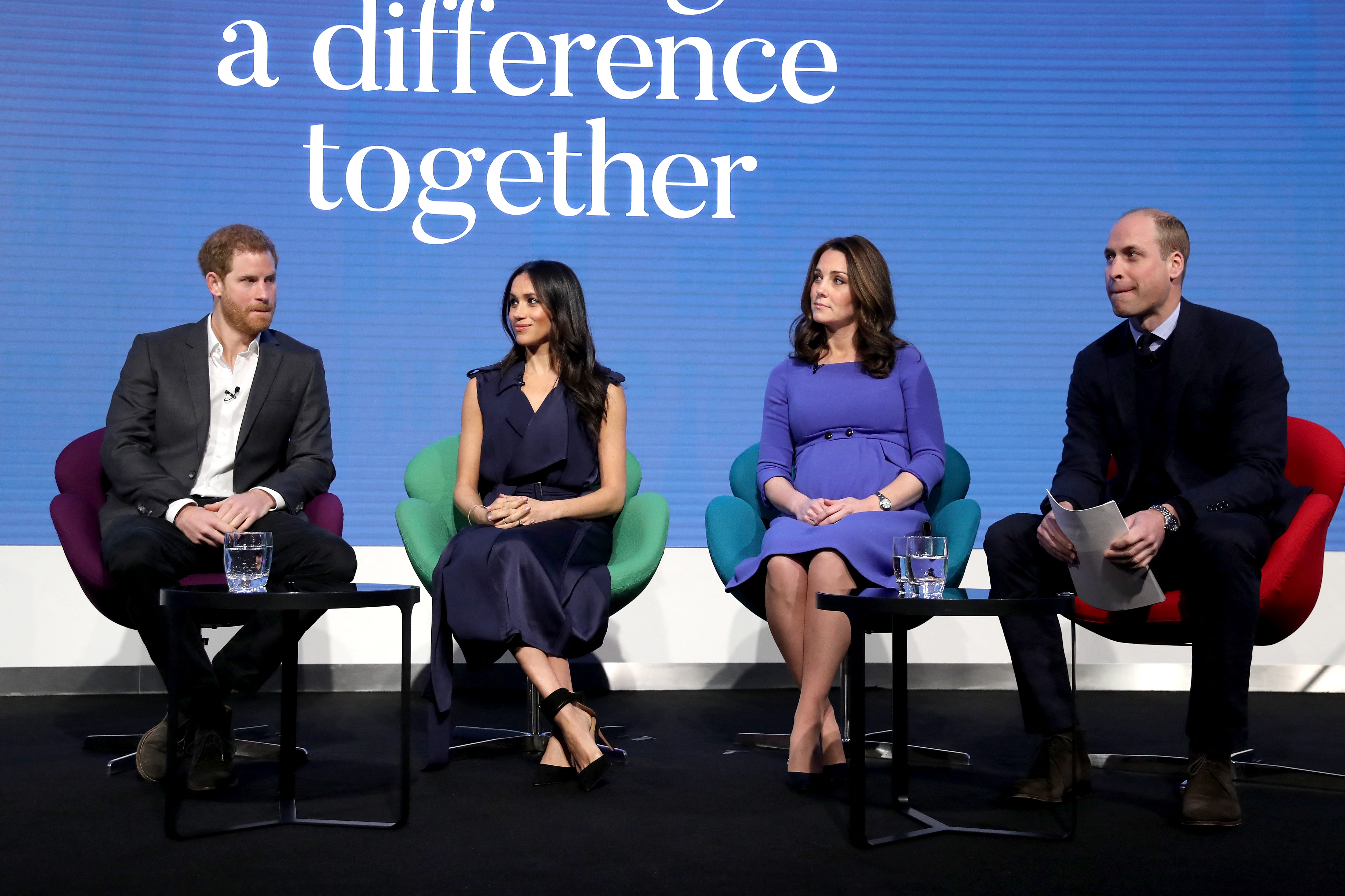 الأمير هاري، وميغان ماركل، وكيت ميدلتون، والأمير ويليام - Photo by AFP