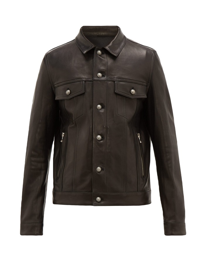جاكيت قصير من الجلد الأسود من Balmain