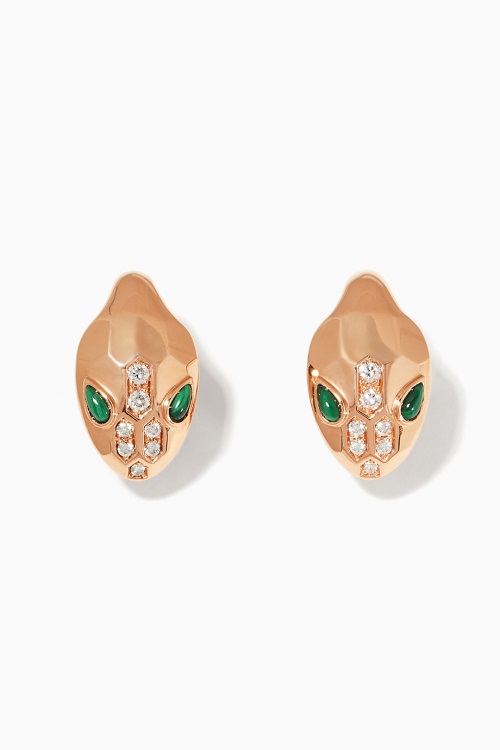 أقراط باللون الذهب بتصميم الأفعى مرصعة من Bvlgari
