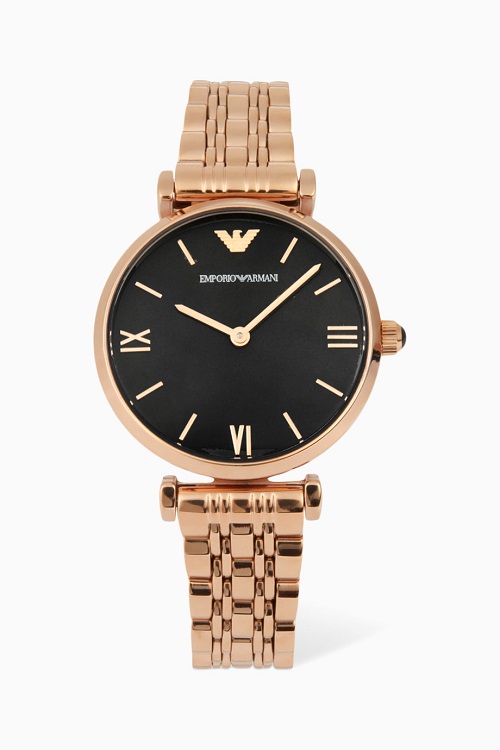 ساعة ذهبية مع مينا أسود من Emporio Armani