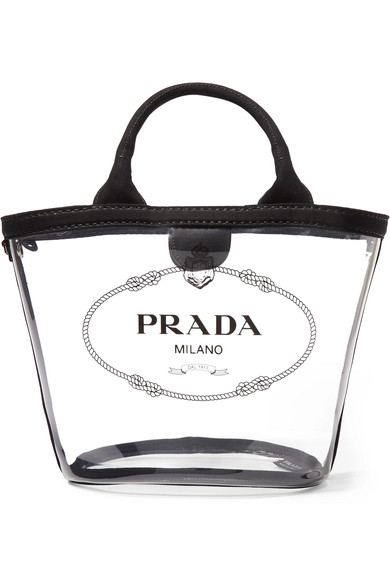 شنطة شفافة بتصميم جذاب تداخل فيها اللون الأسود من PRADA