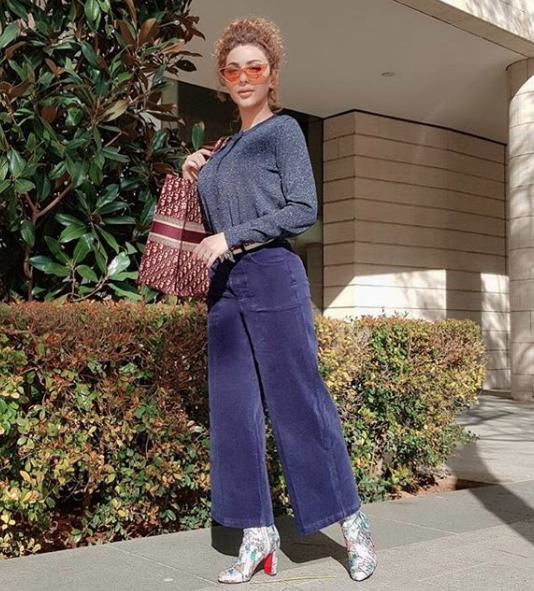ميريام فارس في تنسيق كاجوال في البنطلون المخمل