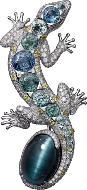 بروش بتصميم سحلية من الأحجار الكريمة والماس من كارتييه Cartier