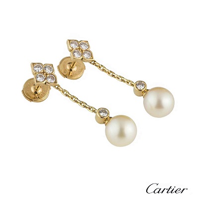 أقراط من الذهب الأصفر والماس واللؤلؤ من كارتييه Cartier