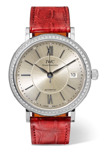 ساعة بسوار من الجلد الأحمر من آي دبليو سي IWC