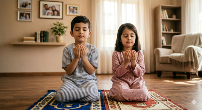 صورة طفلين يرفعان أيديهما للدعاء