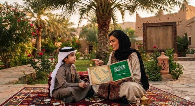 حكاية قصص للطفل عن رموز المملكة "صورة تعبيرية - أُنشئت بالذكاء الاصطناعي"