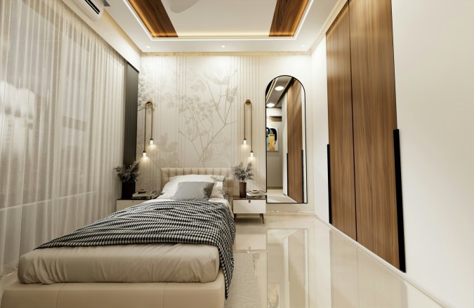 غرفة نوم مميزة مع مرآة