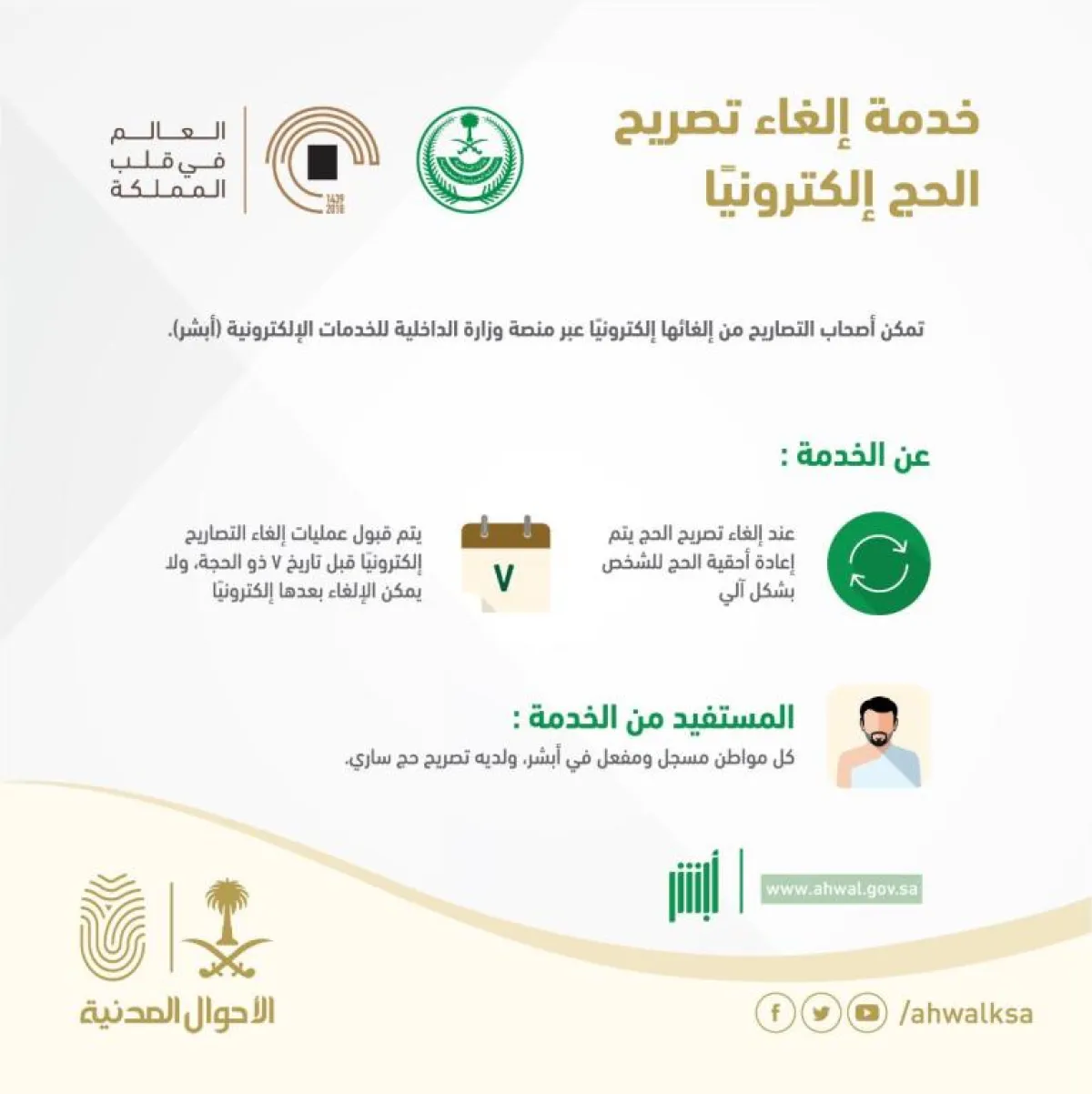 "الأحوال المدنية" توجه بإلغاء تصاريح الحج إلكترونياً