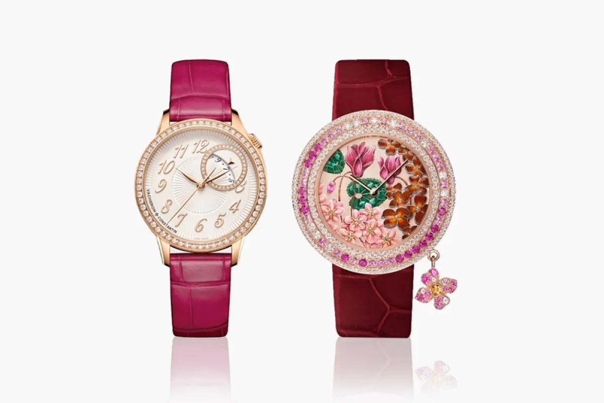 موديلات ساعات فاخرة من الجلد باللون العنابي 