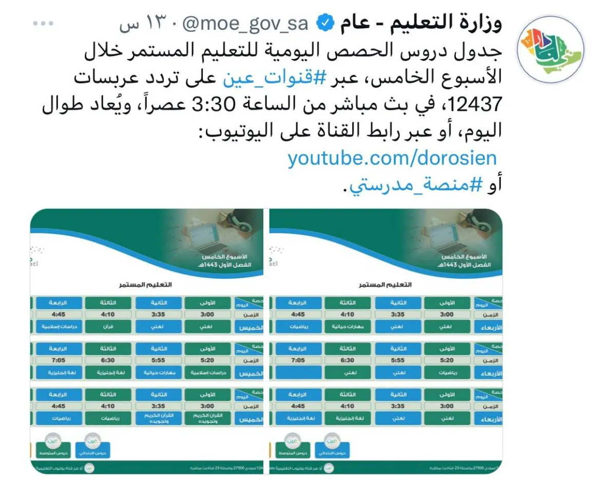 جداول الأسبوع الخامس