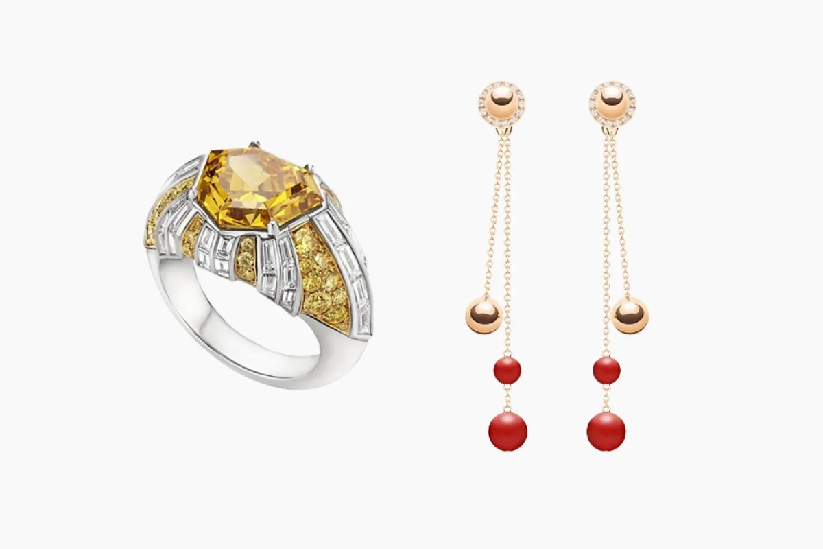 مجوهرات لاستقبال سهرات الخريف بأحجار كريمة باللونين الأصفر والأحمر