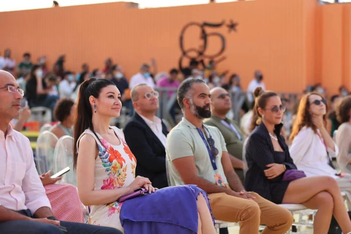 صورة من المؤتمر الصحافي من مهرجان الجونة وتظهر منة شلبي وأروى جودة - الصورة من حساب المهرجان على صفحته على فيسبوك