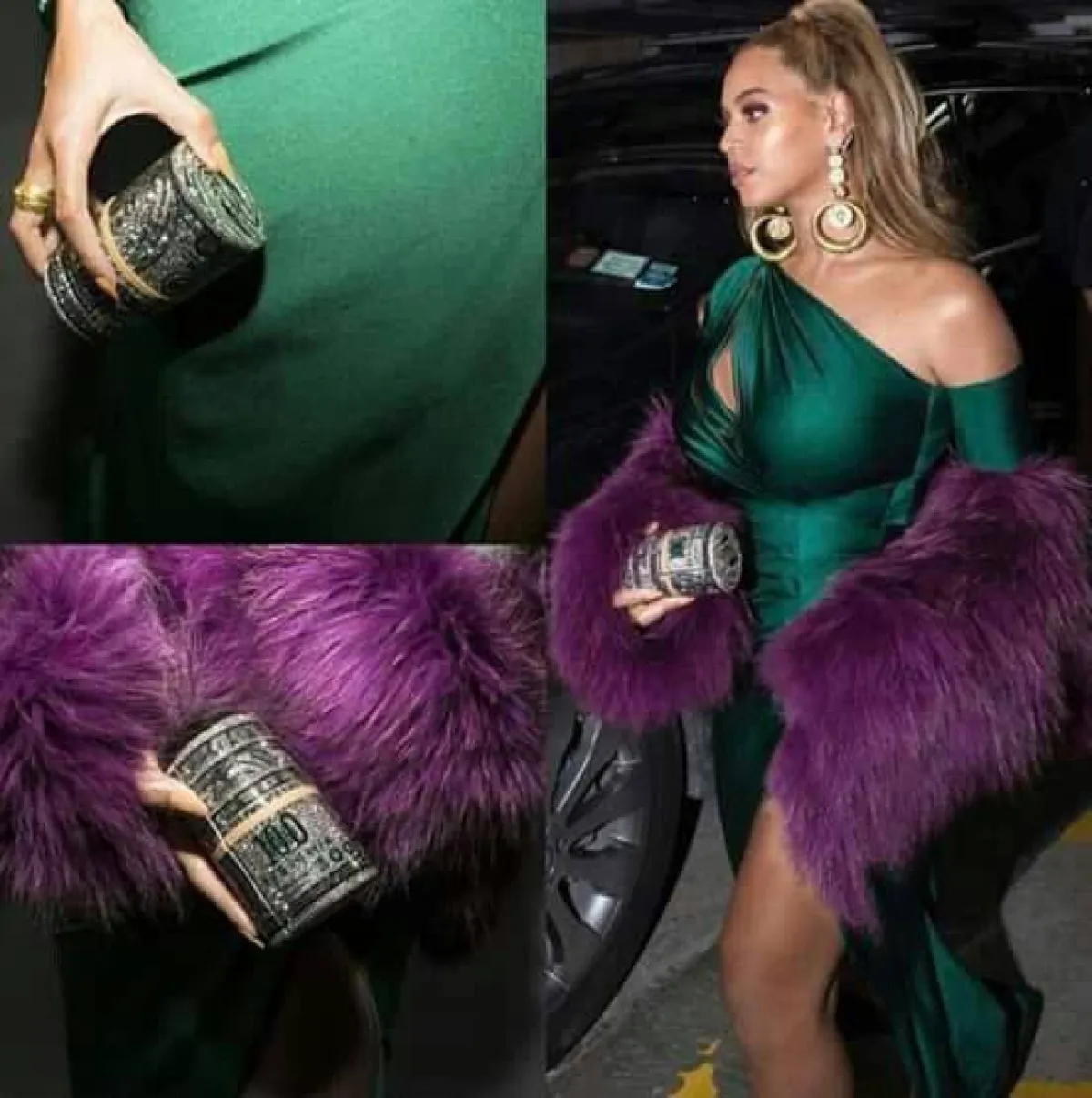 بيونسي تحمل حقيبة من النقود