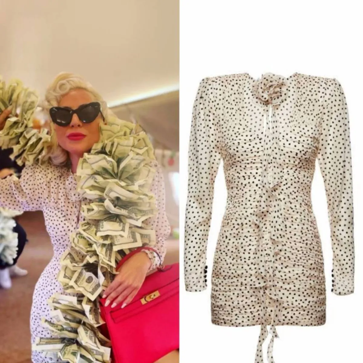 ليدي غاغا ترتدي فستاناً زينته بوشاح من النقود