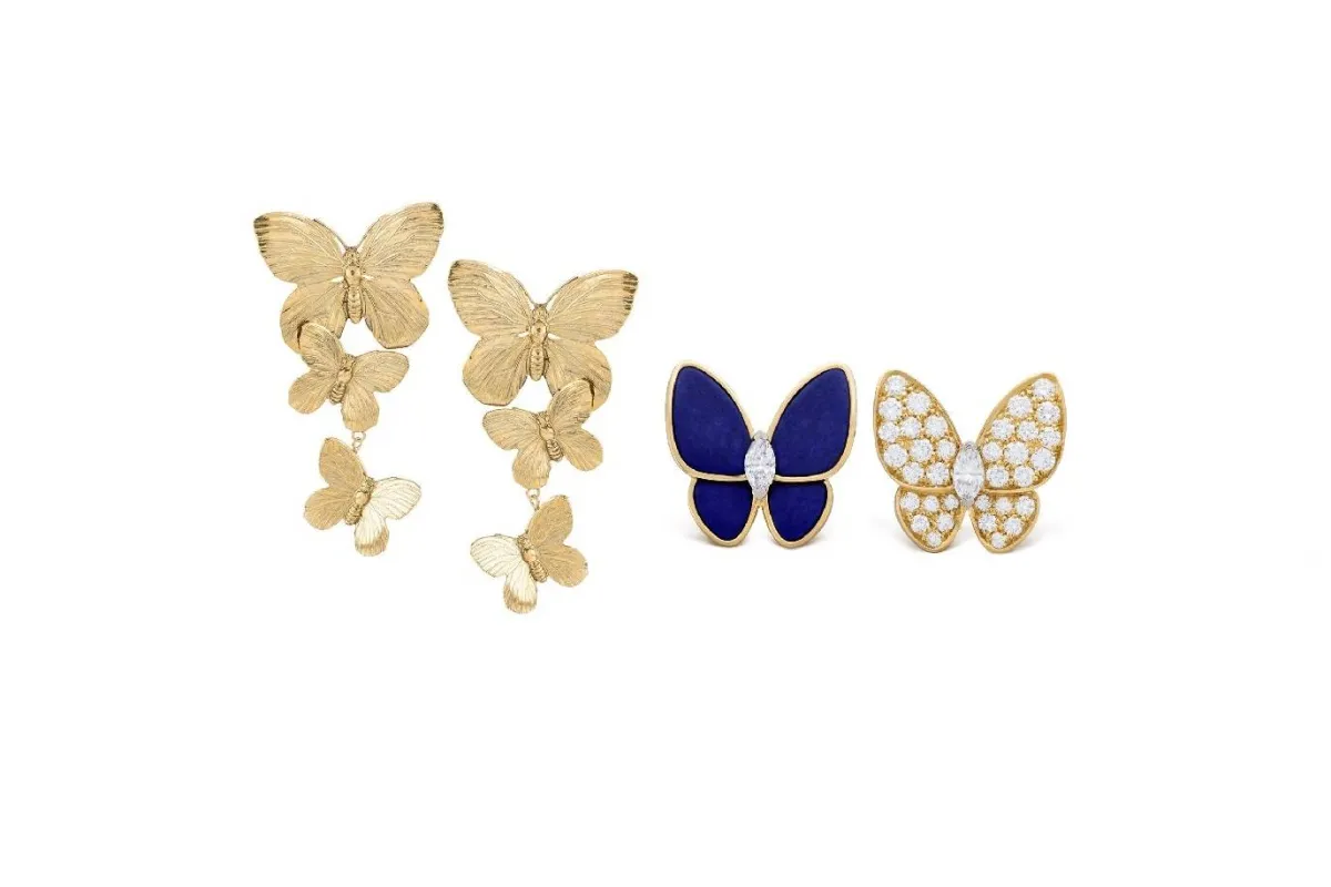 موديلات أقراط ألماس على شكل فراشة لإطلالة خريفية ناعمة