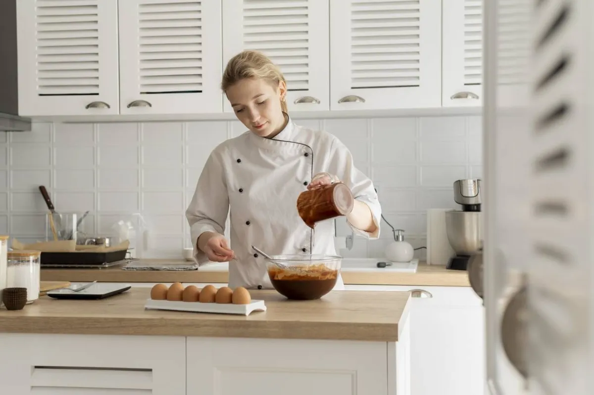 صورة لشيف تعمل في المطبخ