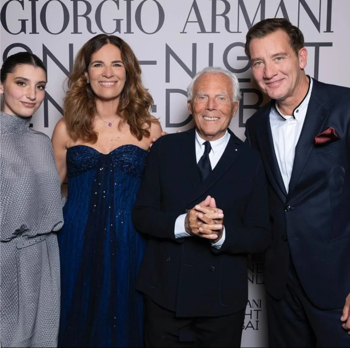 جيورجيو أرماني وروبيرتا أرماني مع كلايف أوين- الصورة من حساب دار أرماني على انستغرام