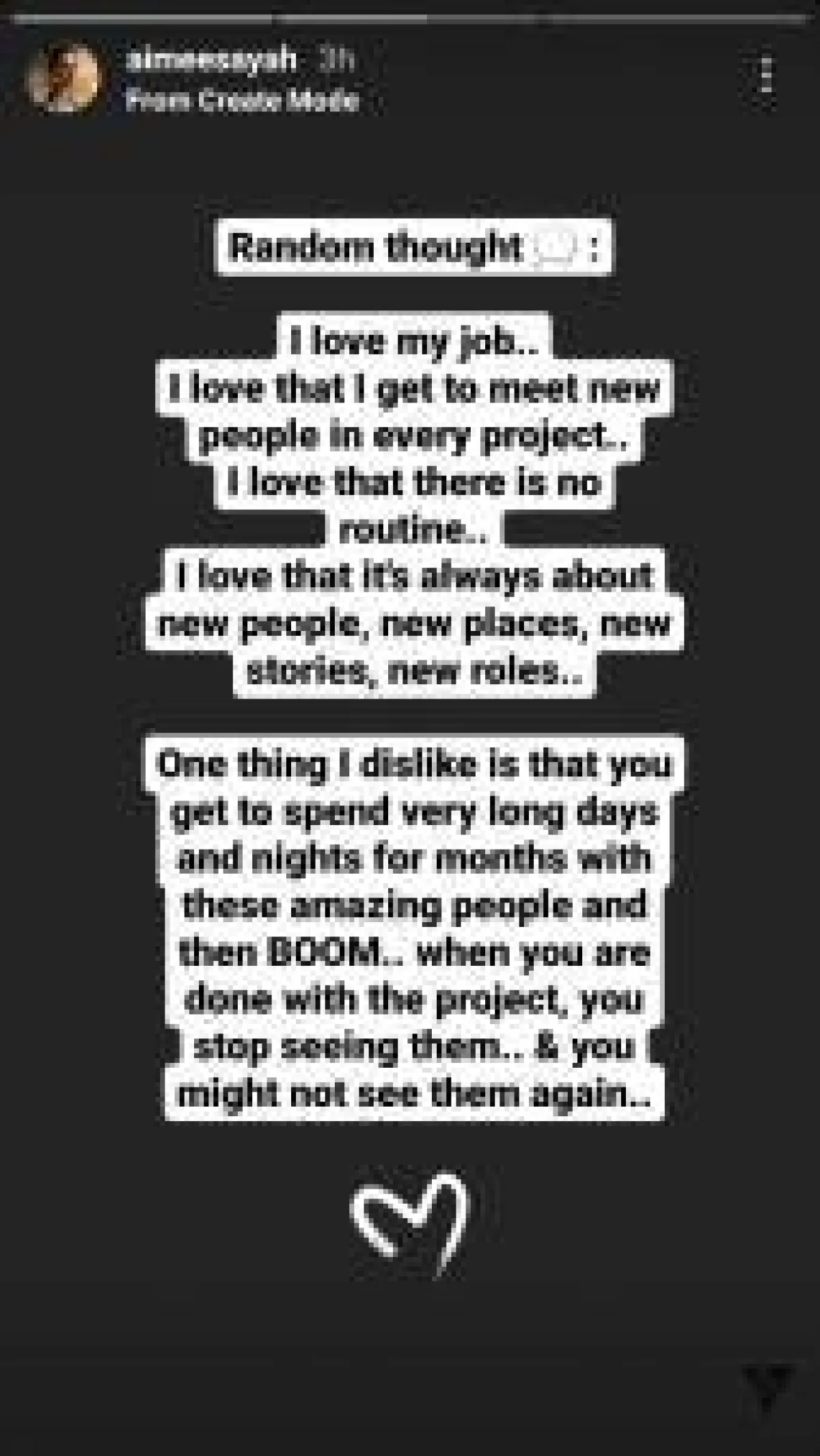 رسالة إيميه صياح - الصورة من ستوري حسابها على انستغرام