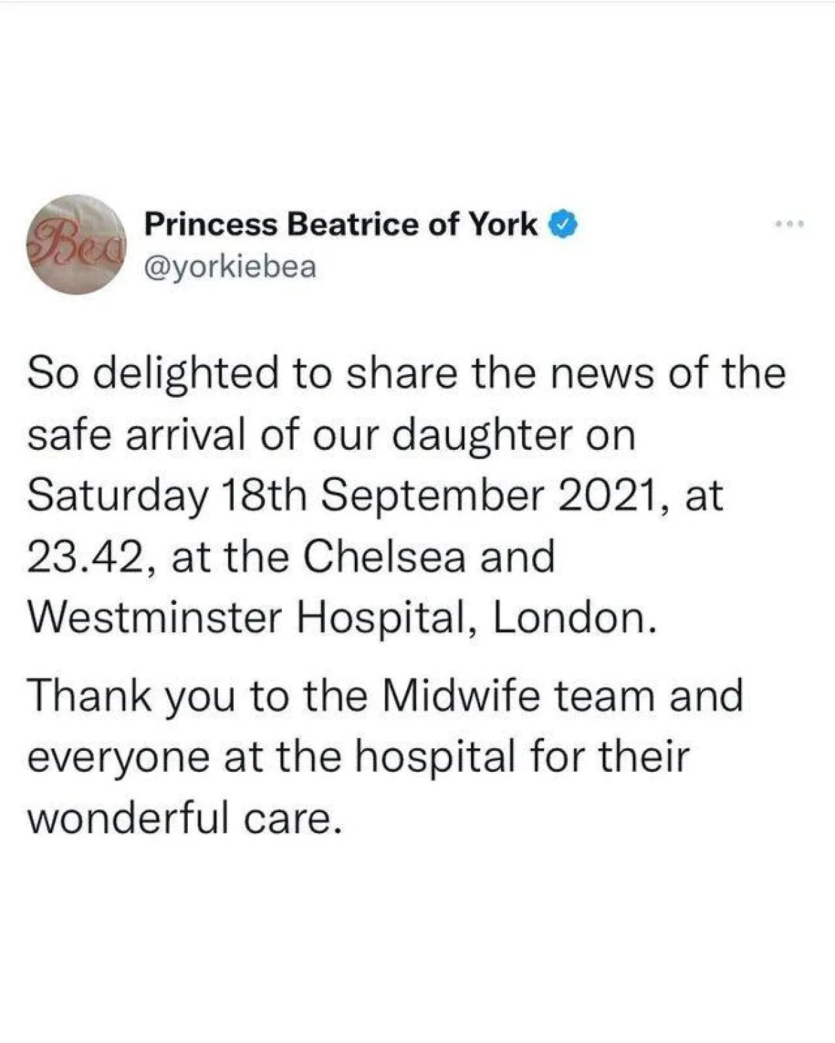 الأميرة بياتريس تعلن عن ولادتها- الصورة من حساب Europe Royals على إنستغرام