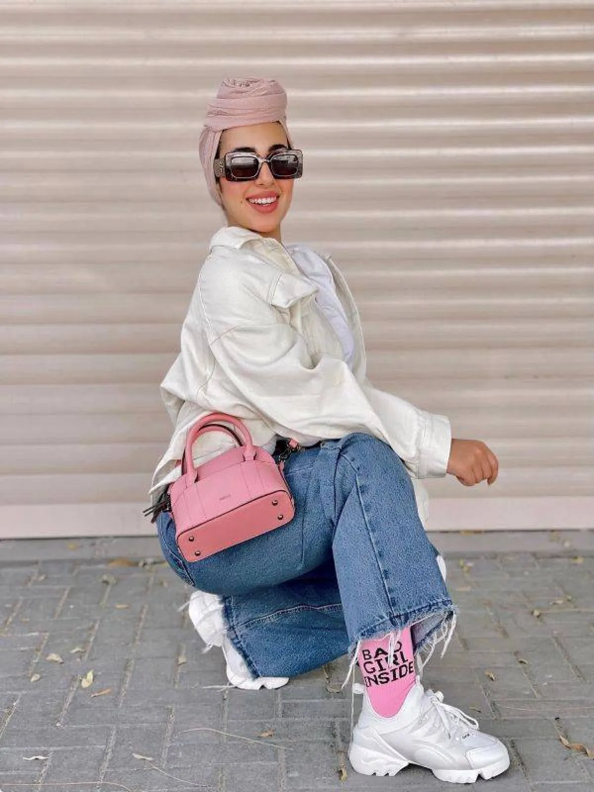 هدير عاطف بوشاح التوربان الزهري -الصورة من حسابها على الانستغرام