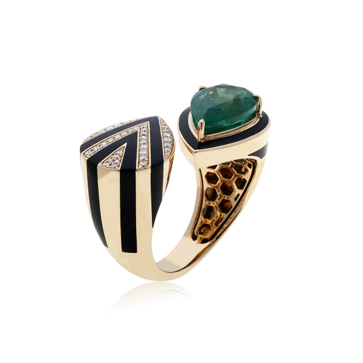 خاتم One Toi et Moi بحجر الزمرد المرصع بالألماس والمينا من الذهب من سوزانا مارتينز