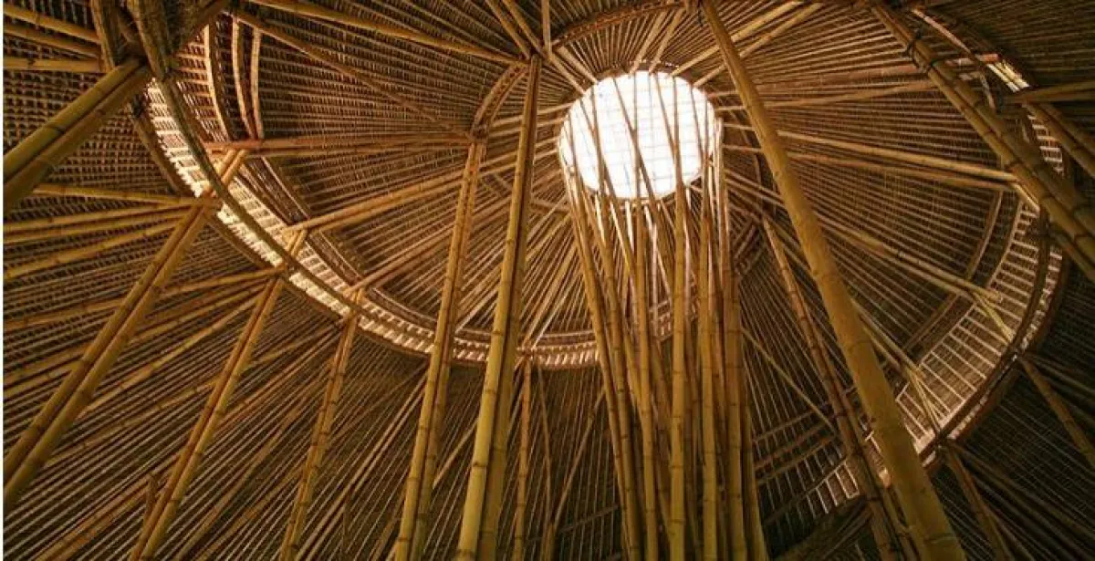 سقف مدرسة حلزوني من الخيرزان والقش