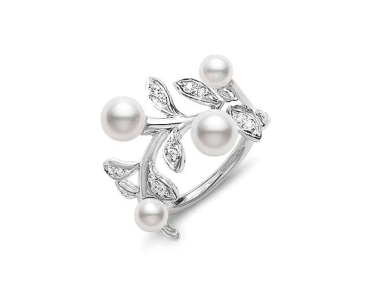 Mikimoto خاتم فضة غصن زيتون من ميكيموتو