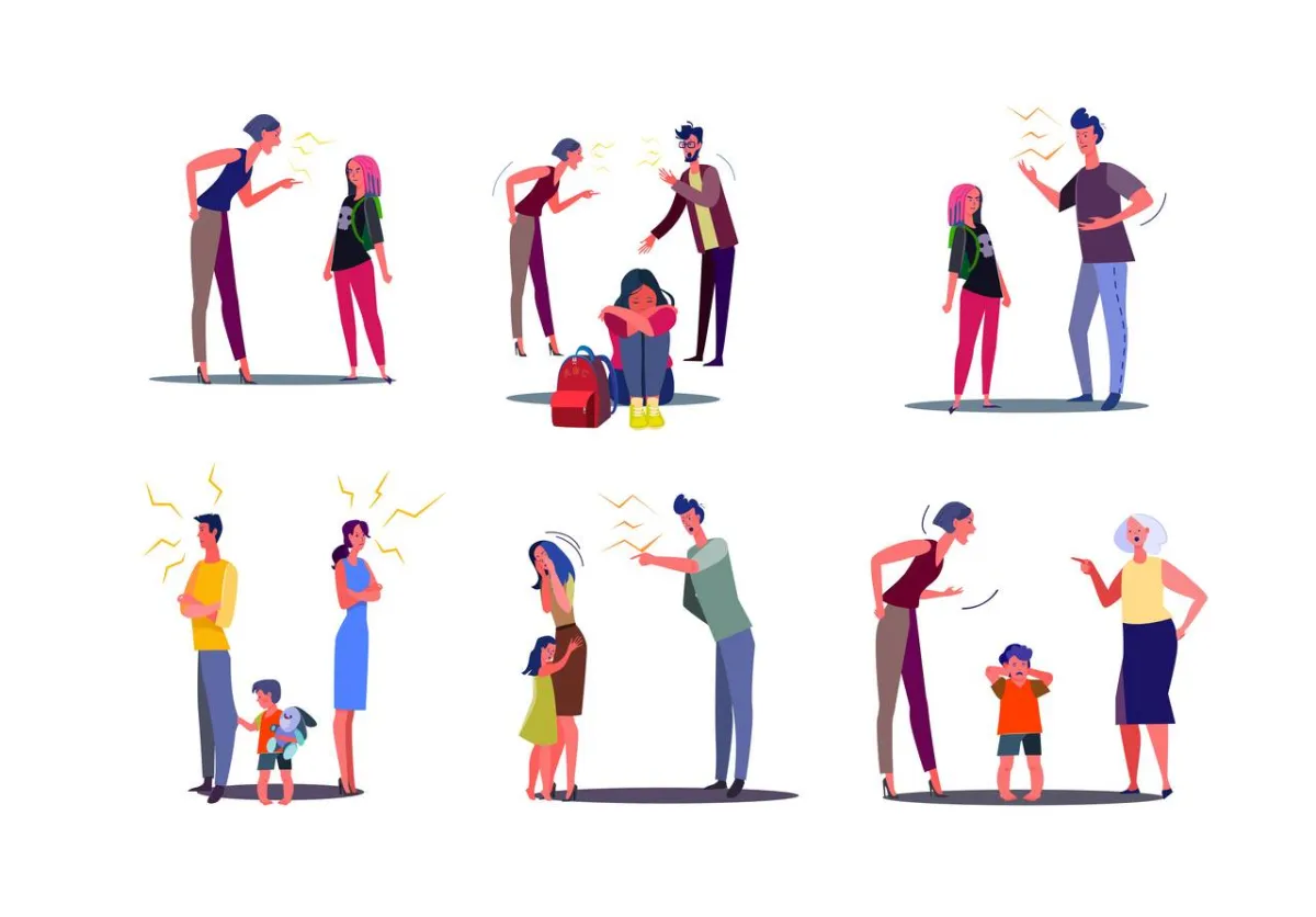 صورة لعائلات تتشاجر