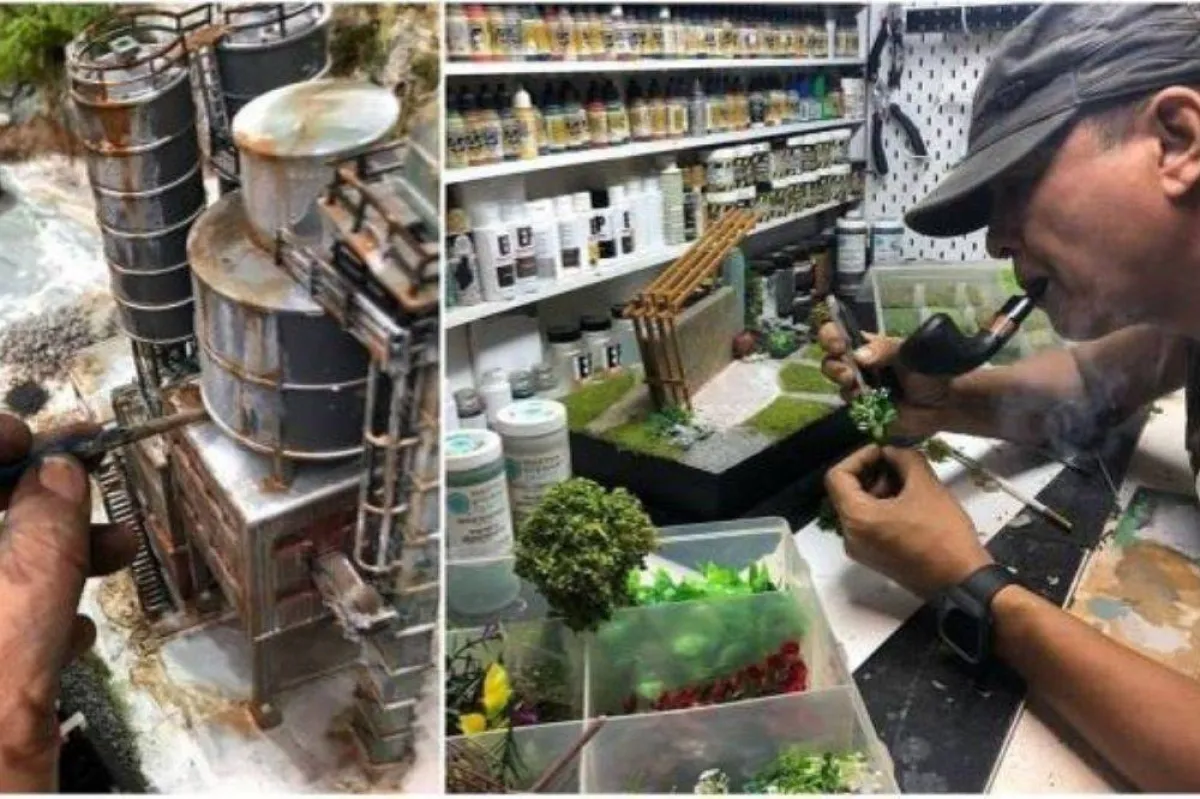نحات ينحت قرية من المصغرات