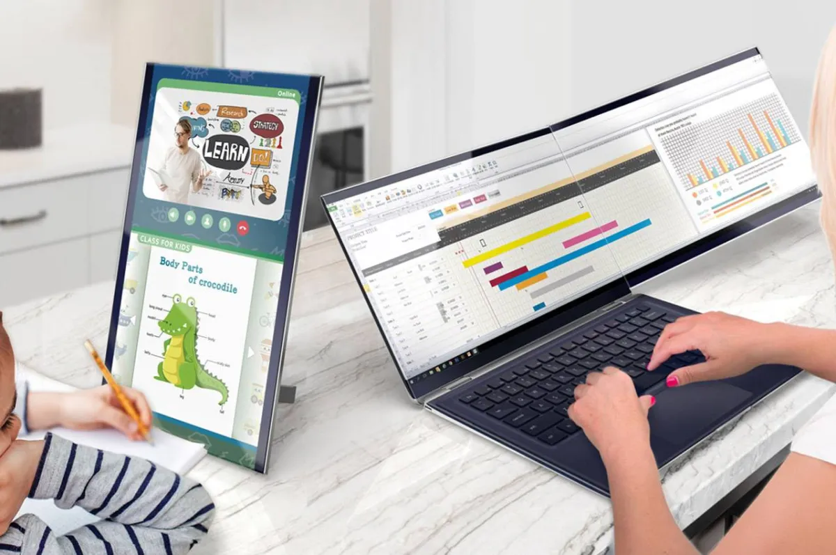 جهاز لاب توب متعدد الشاشات بإمكانيه استخدام شاشاته جهازا لوحيا