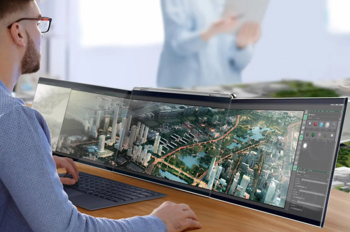 جهاز لاب توب متعدد الشاشات بإمكانيه استخدام شاشاته جهازا لوحيا