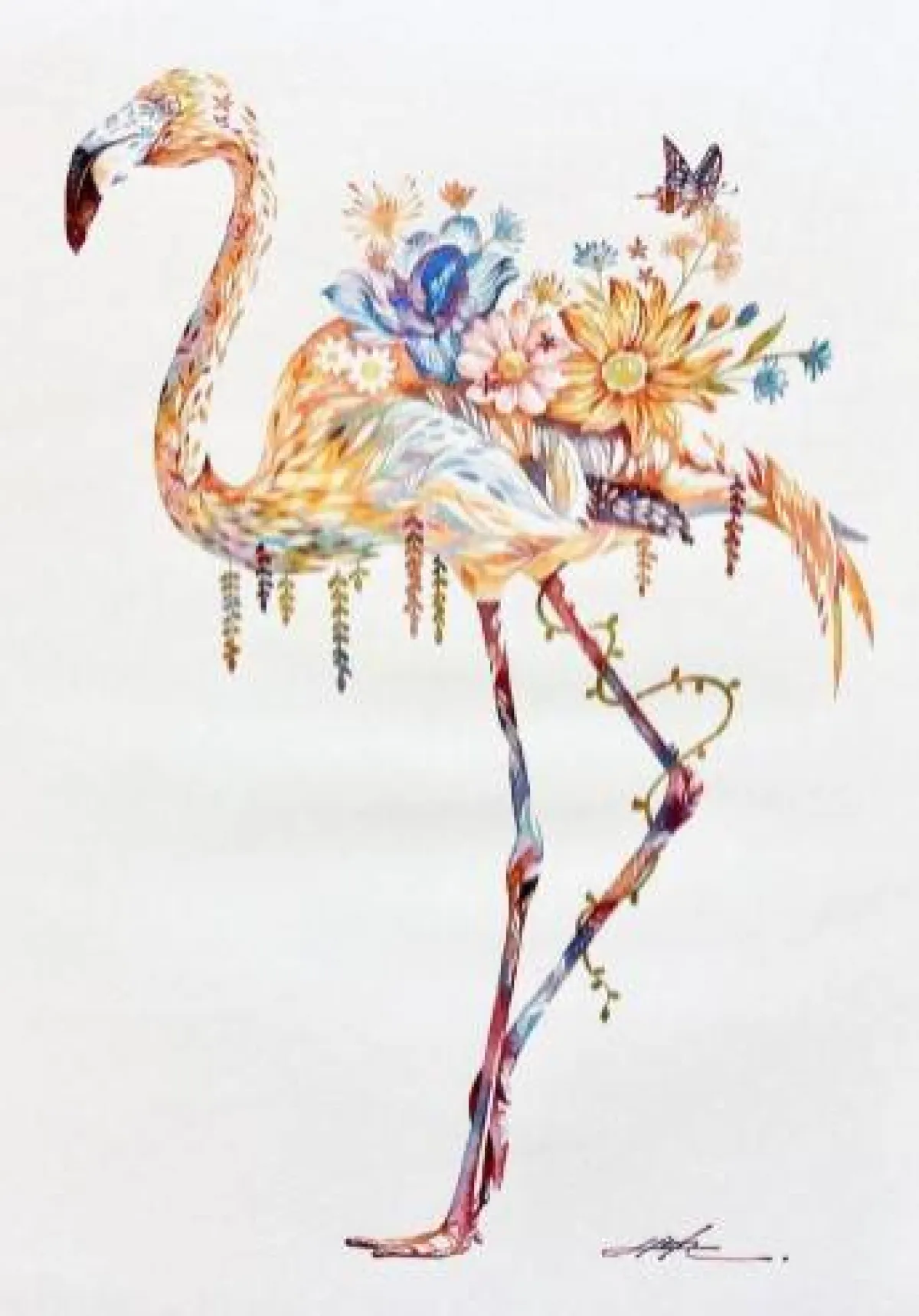 طائر من الزهور والفراشات