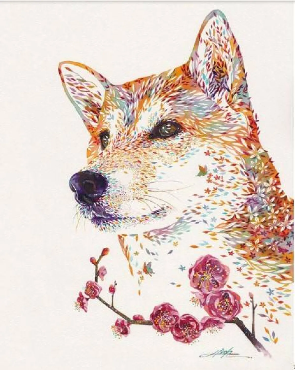 كلب من الزهور والفراشات