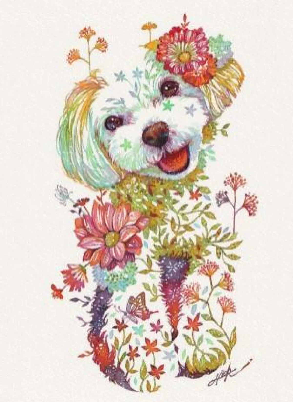 كلب من  الزهور والفراشات