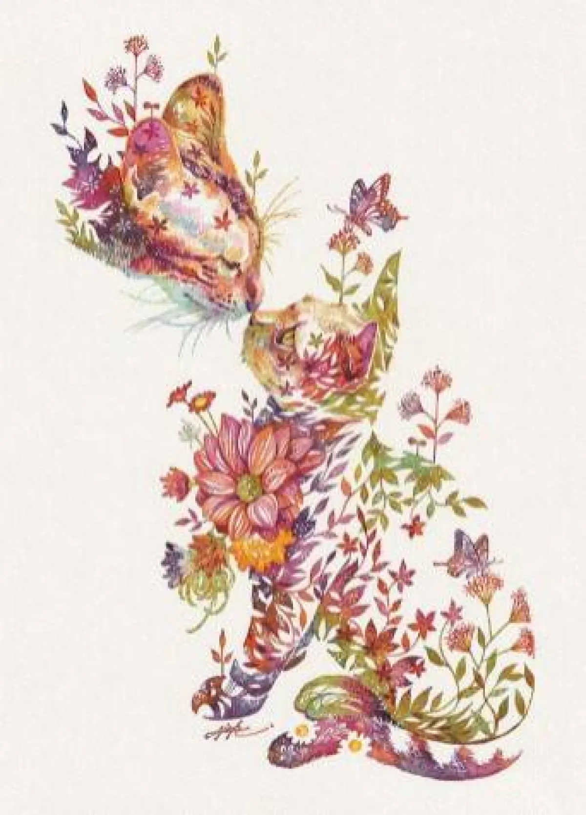 قطتان من  الزهور والفراشات