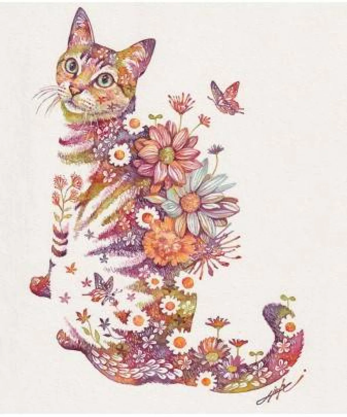 قطة من  الزهور والفراشات