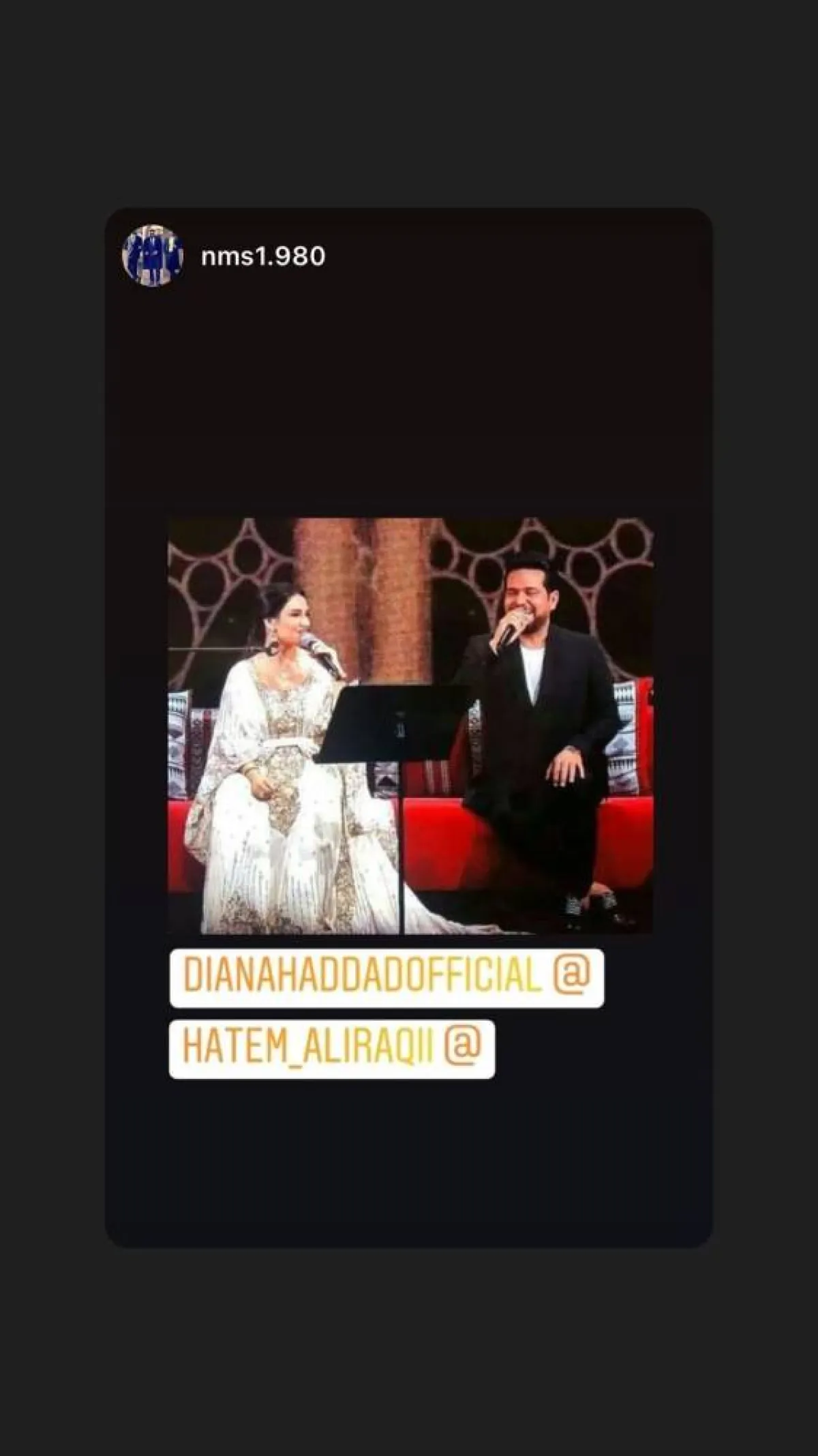 حاتم العراقي وديانا حداد يشعلان أجواء حفل إكسبو دبي - الصورة من حسابها على انستغرام