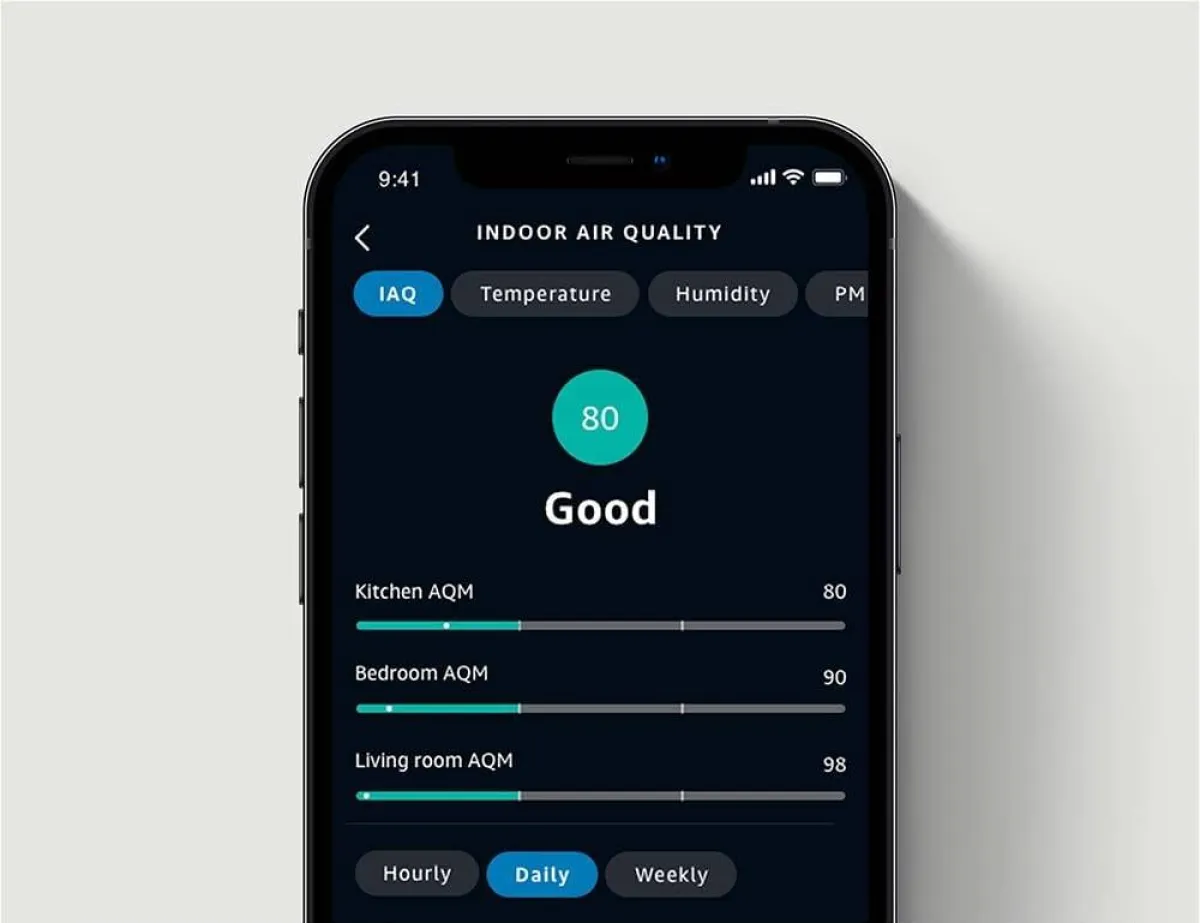 صورة التطبيق الذي يتم ربطه بجهاز أمازون لقياس جودة الهواء