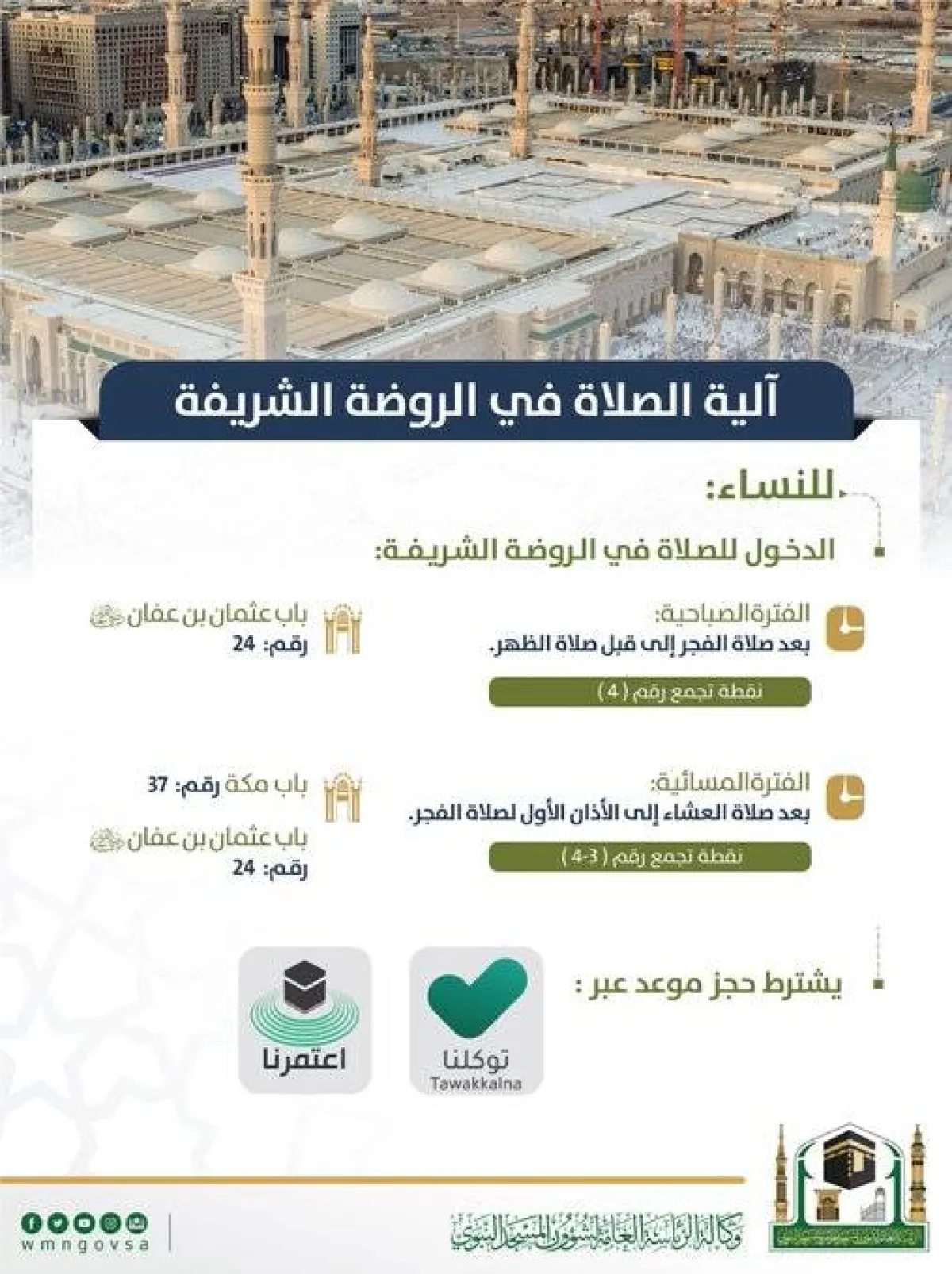 وكالة شؤون المسجد النبوي تتيح دخول النساء للروضة الشريفة في هذه الأوقات