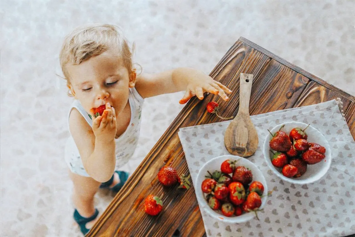 صورة طفل يأكل الفريز