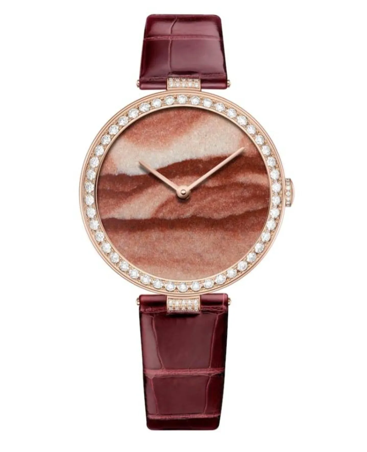 ساعة جلد نسائية عملية باللون العنابي من شوميه Chaumet  