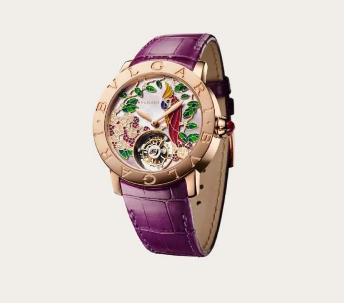 ساعة جلد نسائية عملية باللون الأرجواني من بلغاري Bvlgari  